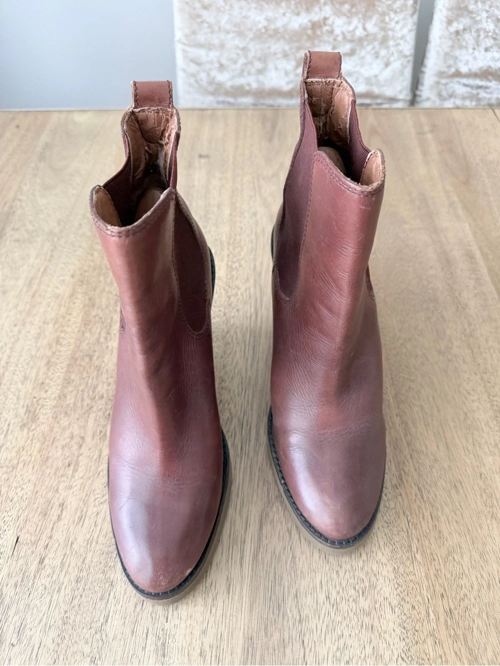 Lucky Brand Fedora brown leather wedge ankle booties womens 8 Chelsea Boots